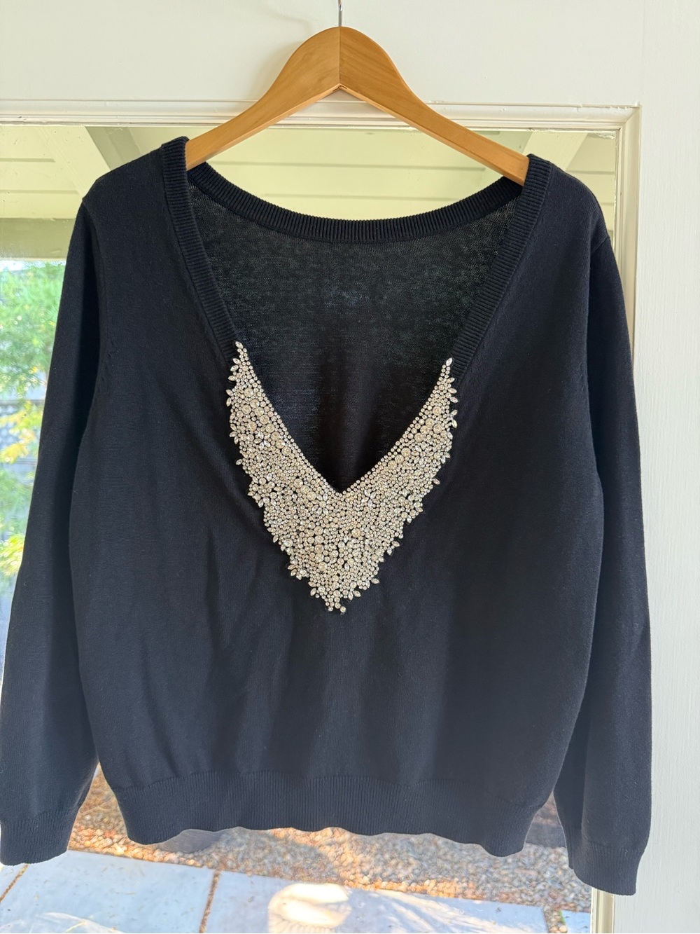 ba&sh Black V-Neck Sweater with Crystal Embellishment